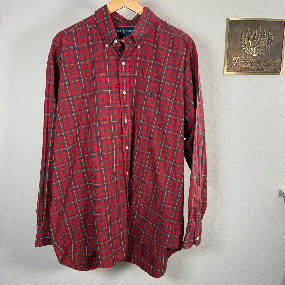 Ralph Lauren Blake Mens Red Plaid Long‎ Sleeve Button Down Shirt Size L